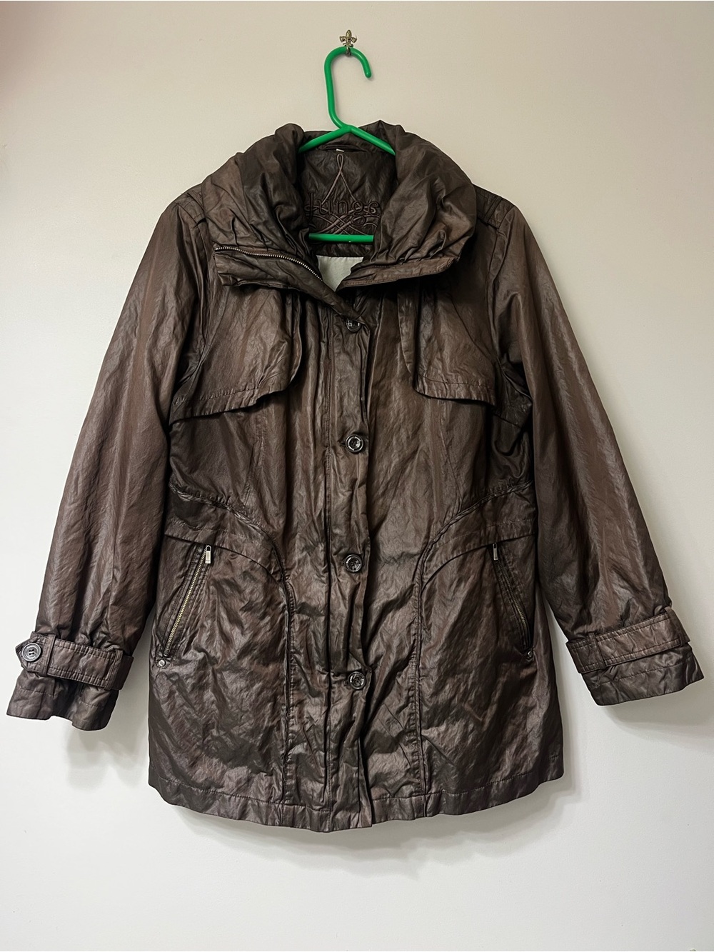 Junge Danish Design Metallic Crinkle Jacket Coat Chocolate Brown